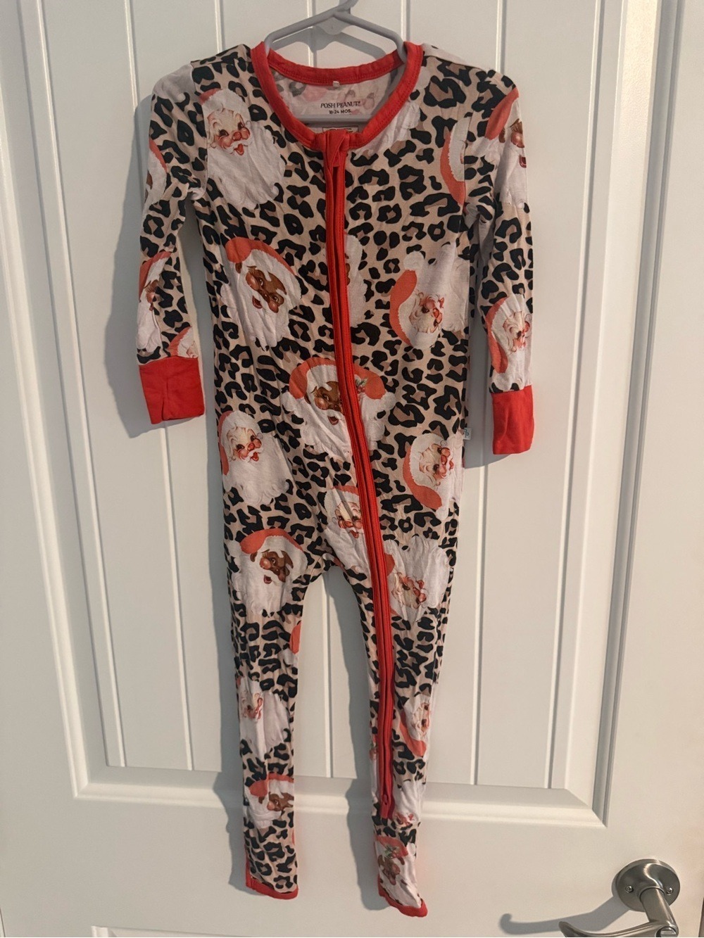 Posh Peanut Leopard Santa Bamboo Footie Pajamas 18-24 Months Christmas Sleeper